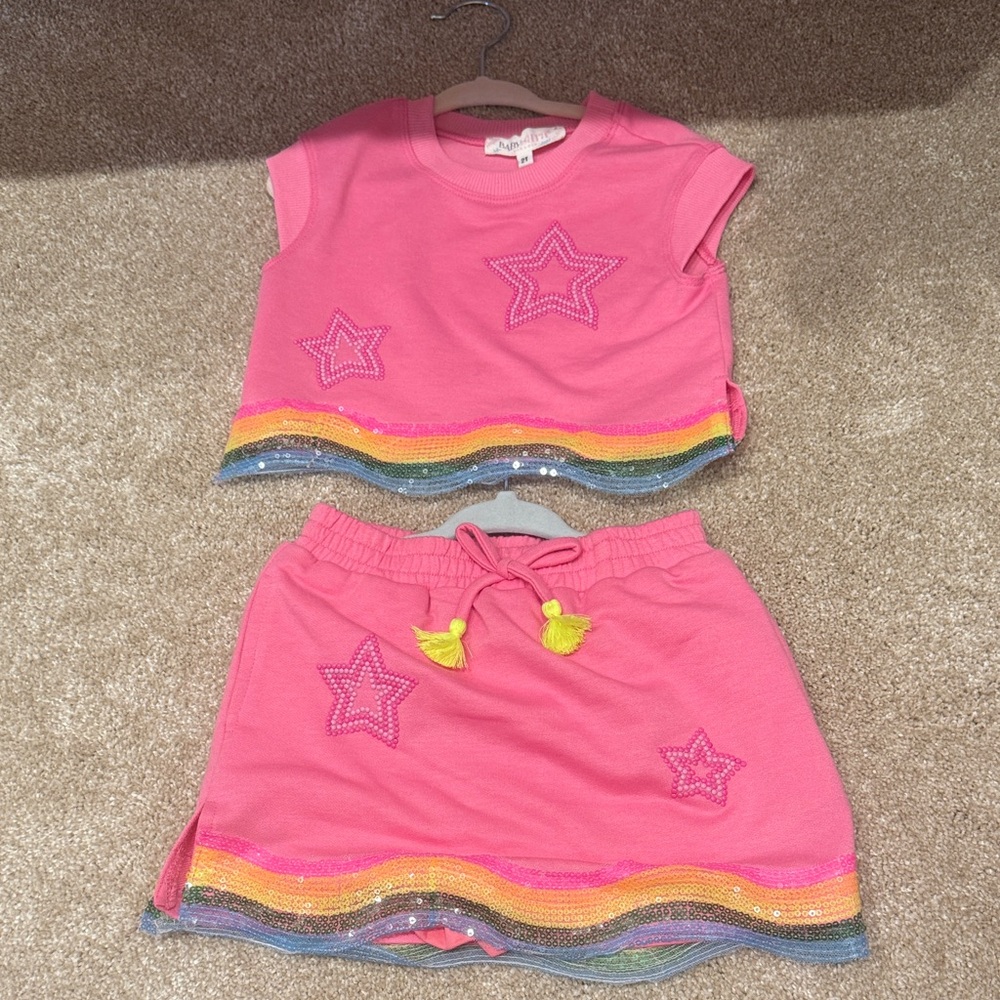 Girls' Pink Star & Rainbow Trim Skirt Set 2t